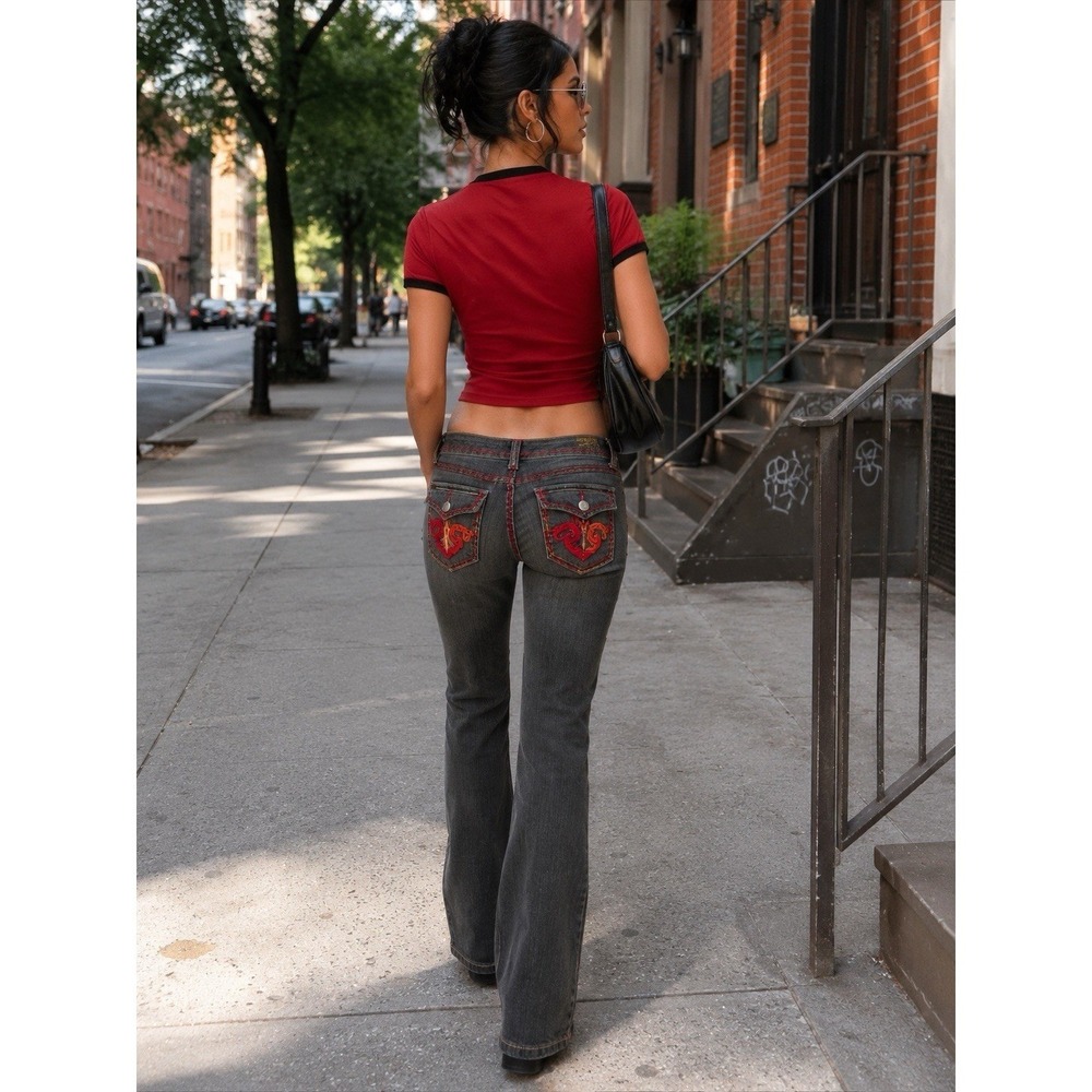 Southpole Jeans Co Bootcut Jeans Women's‎ Size 13 Gray Denim Red Whipstitch Y2K